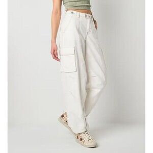 Forever 21 Cargo Junior Size Large Cinched Mid Rise Jogger Pants White NEW